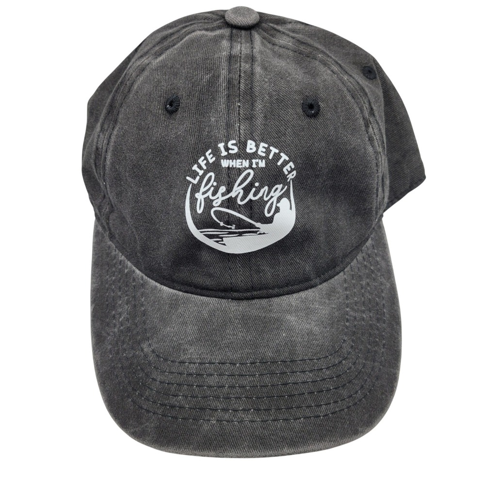 Charcoal Gray Fishing Cap Life is Better When Fishing Embroidered Baseball Hat